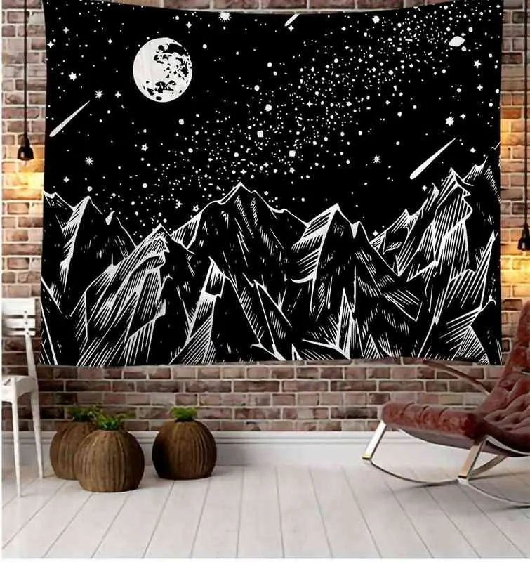 Ligne montagne lune étoile tapis mural indien Mandala tapis suspendu bohème gitane psychédélique tapisserie sorcellerie J220804