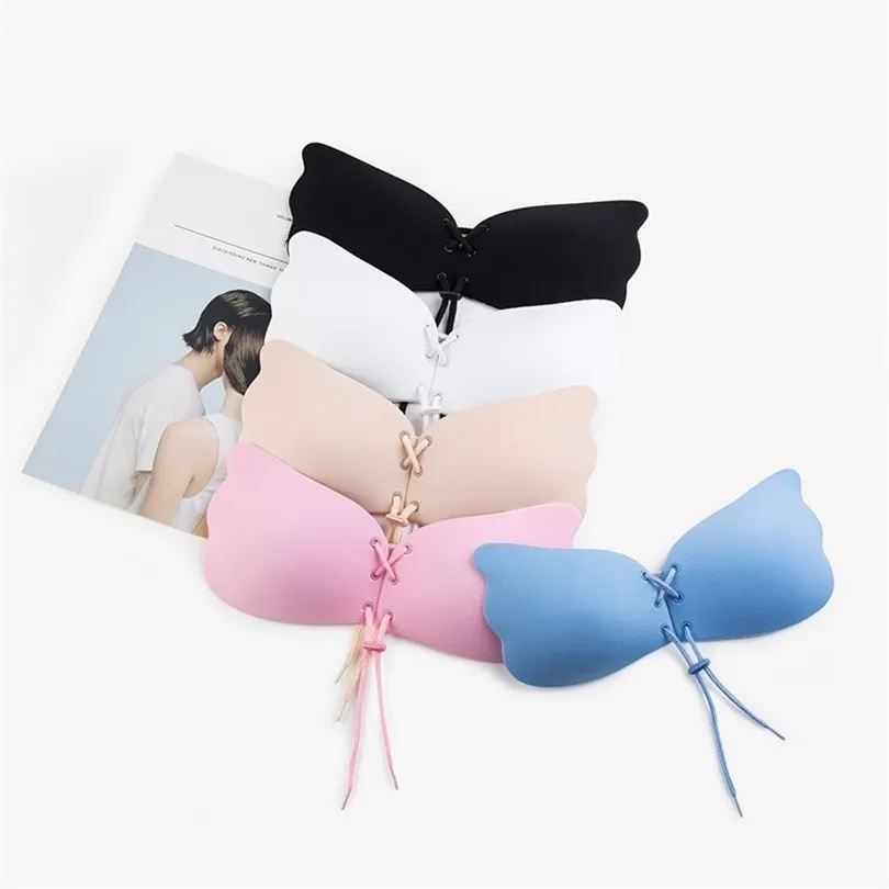GUMPRUN Fashion Seamless Fly Bra Adhesive Silicone Backless Sexy Lingerie Women Underwear Strapless Push Up Women Invisible Bra T200609