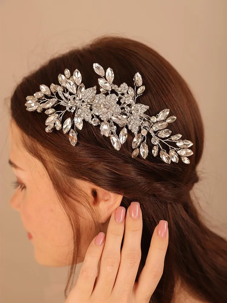 Hoofdecars Luxe Rhinetone Bruids Hoofd Kam Vrouwen Handgemaakte Bruiloft Hoofdtooi Zilveren Bruid Haaraccessoires Mode Prety Hoofddeksel Tiara