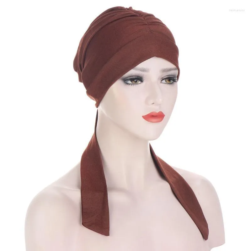 Beanie/Skull Caps European And American Fashion Bandage Street Shooting Hedging Bright Silk Knitted Fabric Forehead Pleated Long Tail Hat De