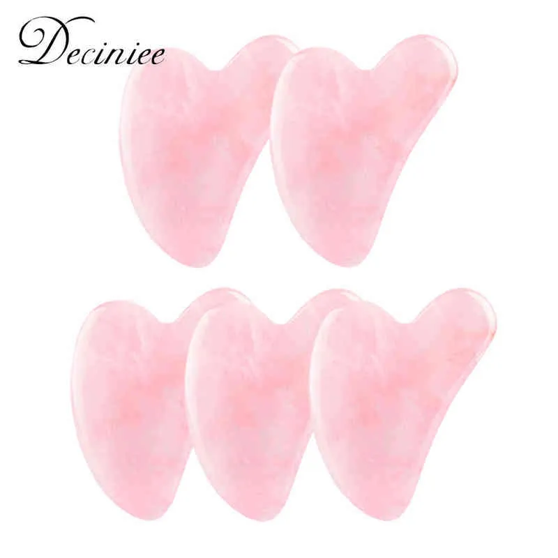 Raspador Gua Sha de Cuarzo Rosa, Masajeador Gesicht Piedra Ja Natural, Terapia Presión Para Cara, Cuello y Cuerpo, 5 UDs.220429