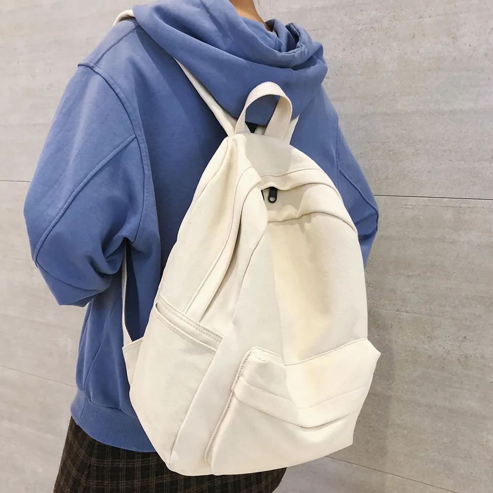 School Female White Backpack Women Cotton School Backpack for Women Men Lightweight Travel Casual  main image 4