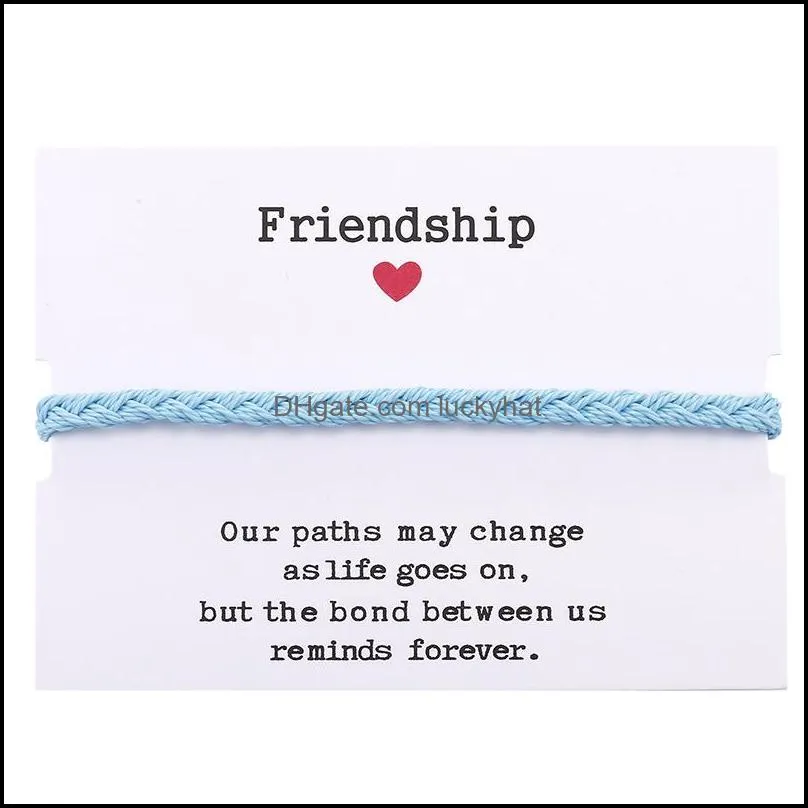 Handmade Woven Braided Rope Friendship Bracelet with Card Beach Bohemian Waterproof Wax Rope Weave String Bracelet for Women Men