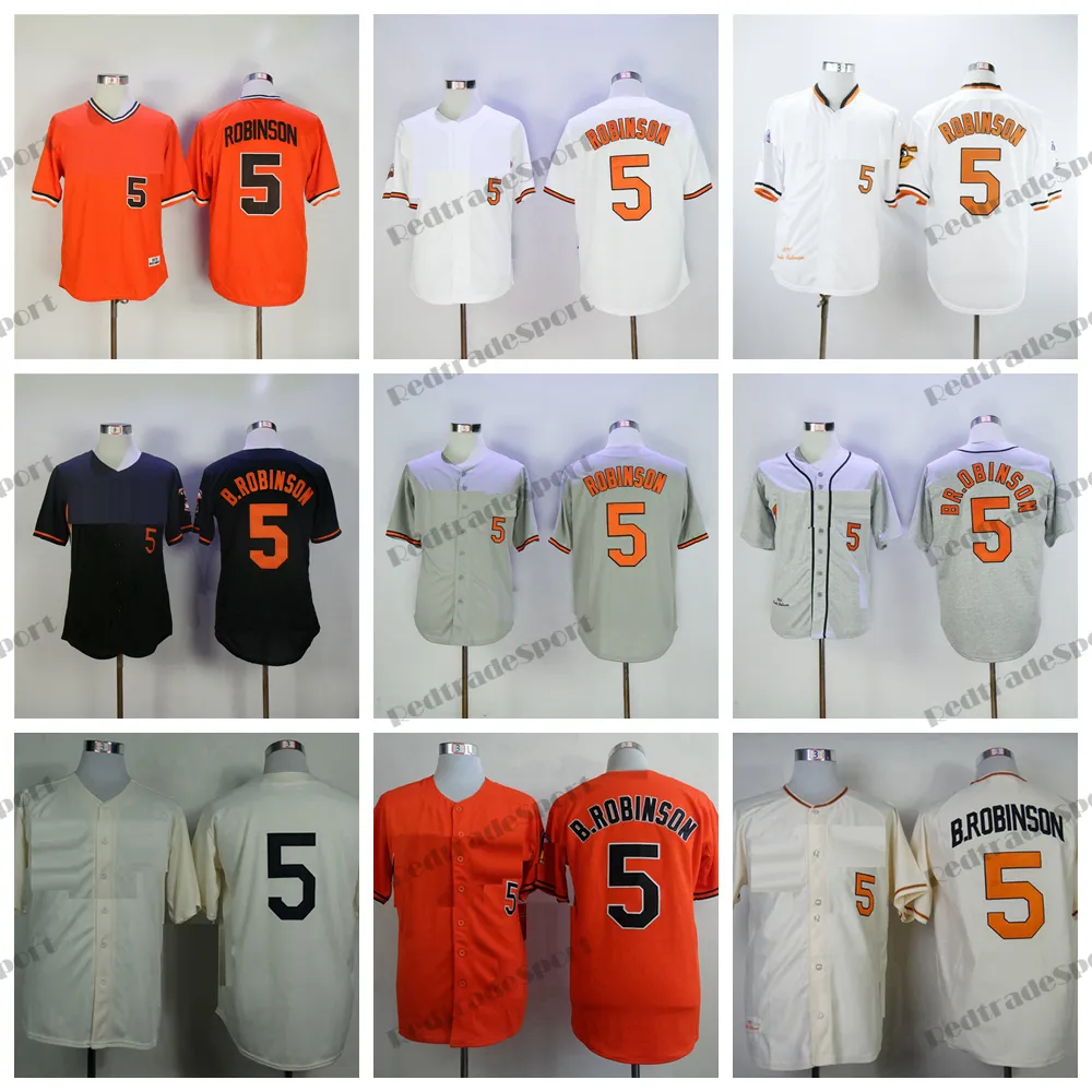 Mens Brooks Robinson #5 Baseball Jerseys Baltimore Vintage Stitched 1975 Orange White Black Jersey Grey Cotton