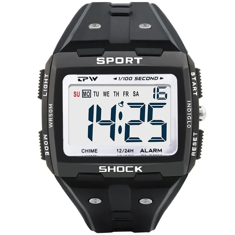 Zegarek Pitch Green Square Big Liczby łatwe do odczytania 50 metrów wodoodpornych mężczyzn Digital Watch Outdoor Sport Swim WatchesWristWatches