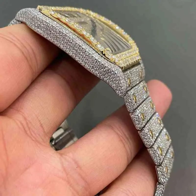 2022 Relógio de diamantes elegante e personalizado Hip Hop Dign Stainls Steel Iced Out