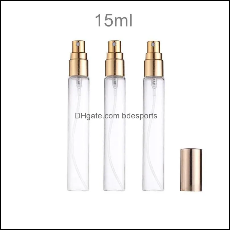 5ML 10ML 15ML Travel Perfume Glass Spray Bottle Sample Glass Vials Portable Mini Spray Bottle Gold Silver Cap