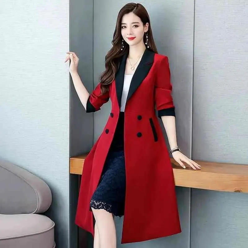 Kvinnors trenchrockar dubbla lager vindbrytare kvinnors långa vårens höst mode coat coat kvinnlig röd svart 2022Kvinnor
