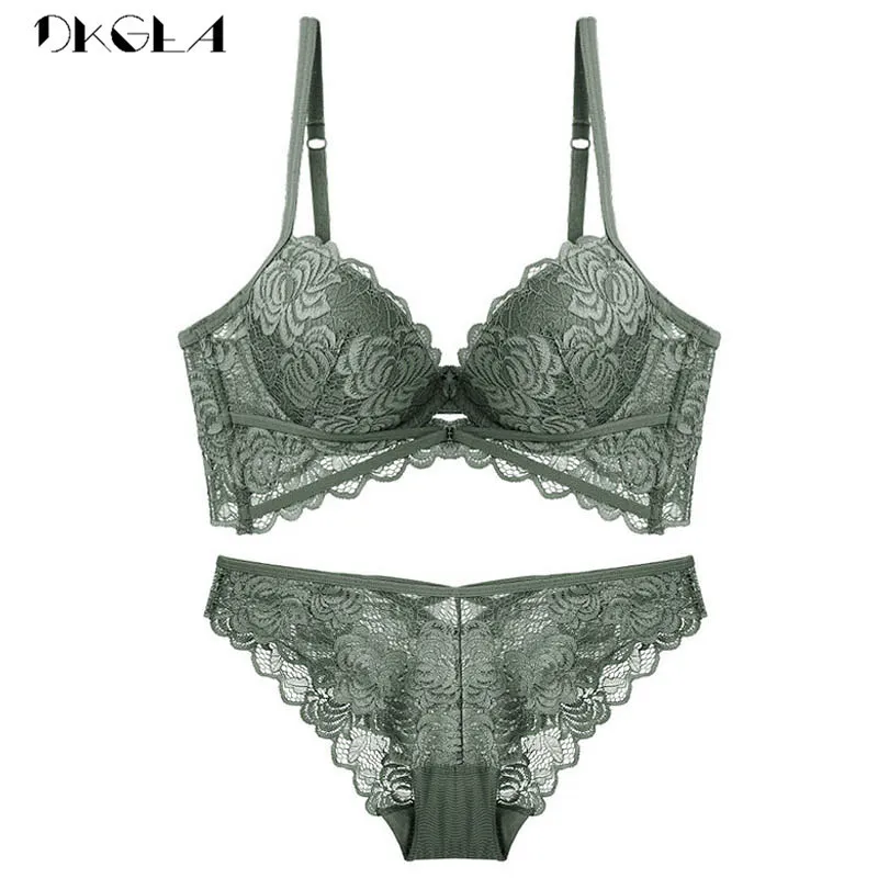 New Green Underwear Set Women Bra Push Up Brassiere Cotton Thick Black  Gather Sexy Bra Panties Sets Embroidery Lace Lingerie Set - Price history &  Review
