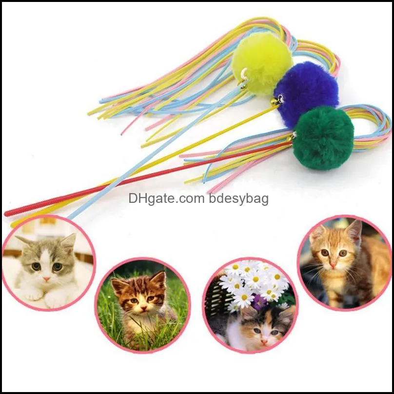 cat toys 2021 style colorful funny bell hair ball tassel pole toypet dogs accessoires
