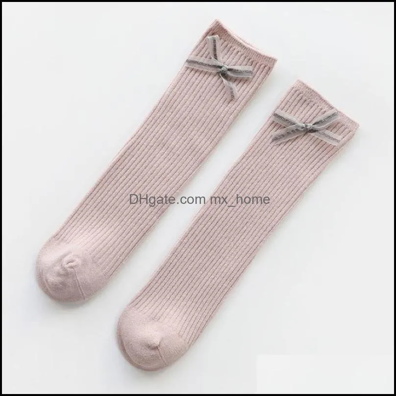 girls bow socks toddlers baby knee high sock soft cotton children socks solid color kids girl stocking z6493