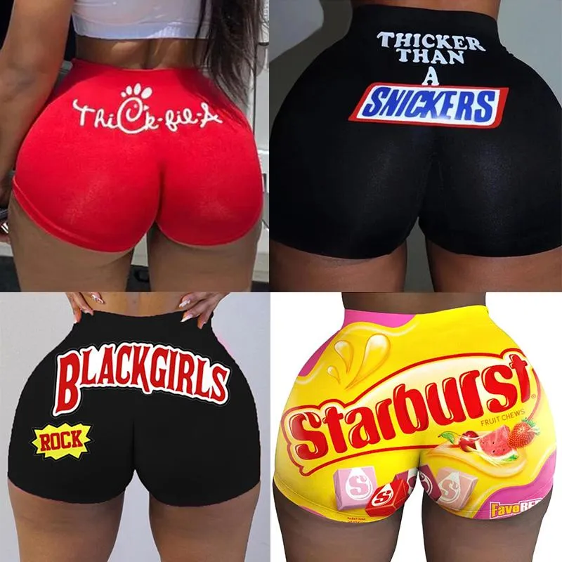 Shorts Feminino Fashion 2022 Bodycon Candy Snickers Mini Cintura Alta Short Gushers Snack Booty Para Mulheres AtacadoFeminino