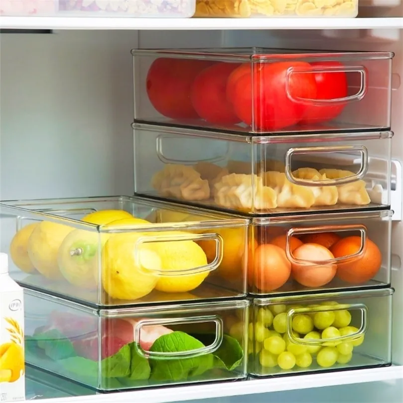 صندوق تخزين ثلاجة المطبخ مع مقبض شفاف الفاكهة والخضروات مربع تخزين مربع التبريد 220719