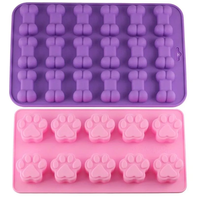 Baking Moulds Mujiang Puppy Dog And Bone Ice Trays Silicone Pet Treat Molds Soap Chocolate Jelly Candy Mold Cake Decorating