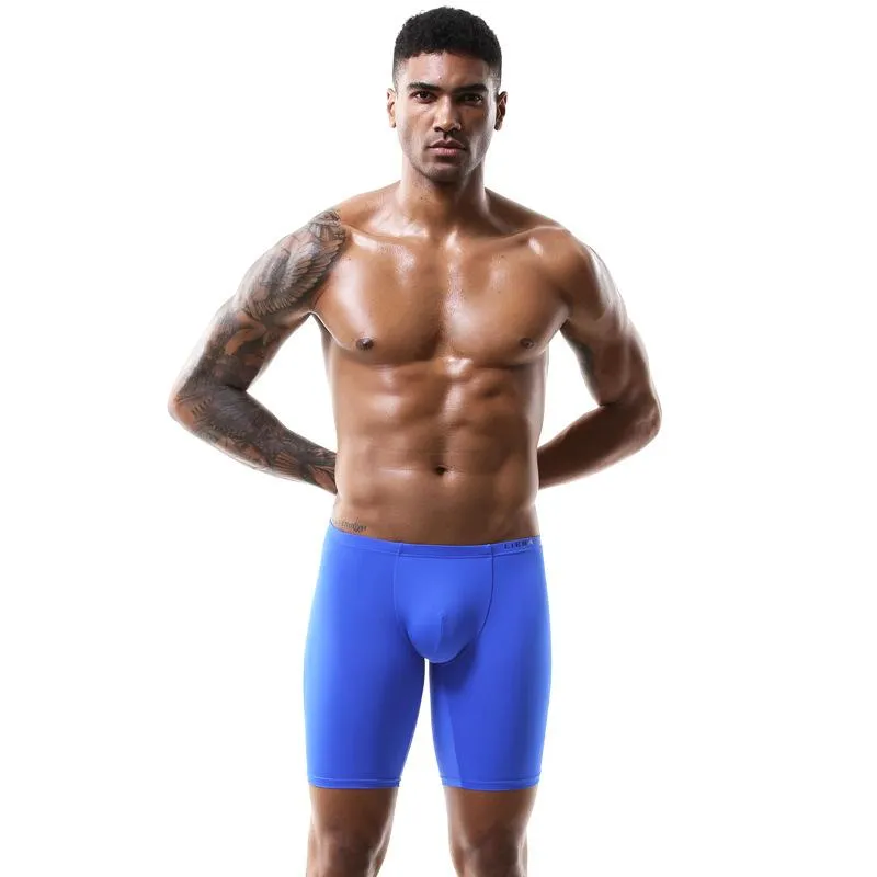 Underbyxor stil lång boxers underkläder sömlösa is silke fast andan shorts sexiga snabba torra pantsunderbyxor