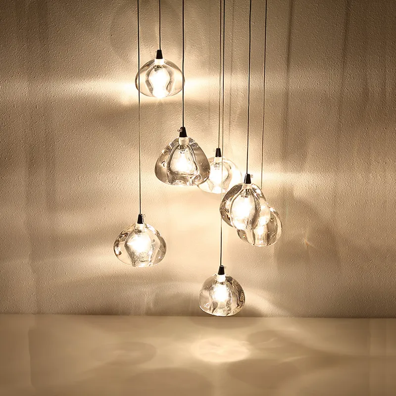 Lustres modernes éclairage intérieur escalier Led lustre pour salon boule de cristal lustre Loft cuisine lumières