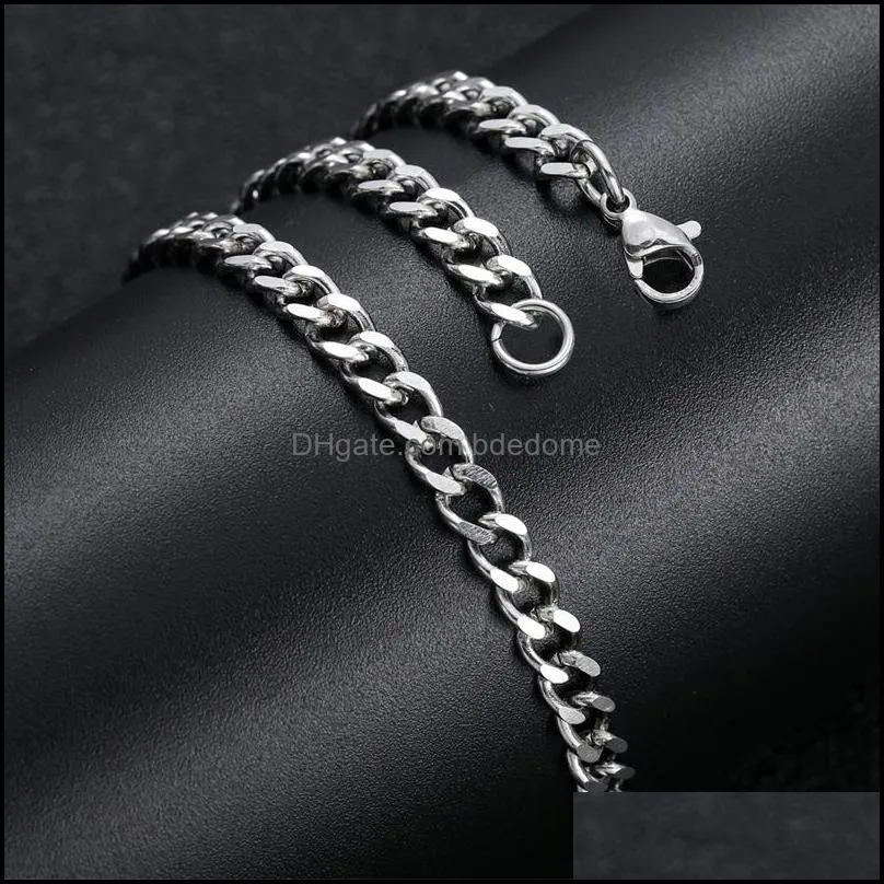 mens gold chains necklaces stainless steel cuban link chain titanium steel black silver hip hop necklace jewelry 3mm