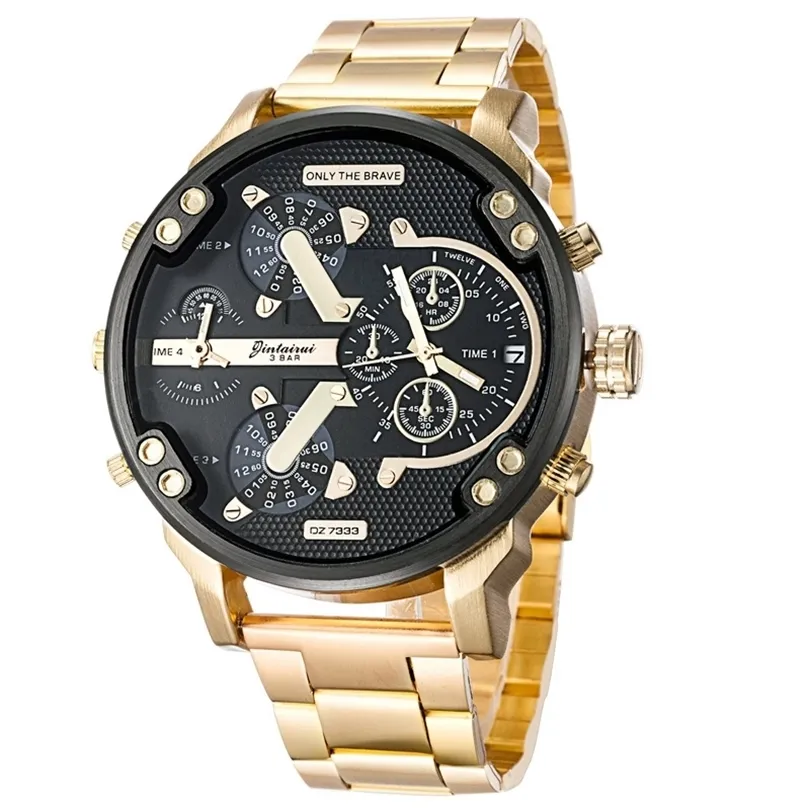 Мужские большие крупные циферблаты часов New Fashion Individe Clock Steel Belt 7333 Quartz Watch Sports Business Hour T200113