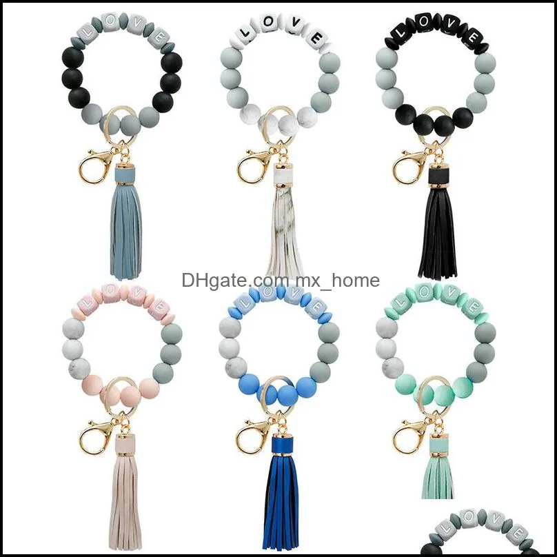 Smycken tillbehör baby barn moderskapsile kärlek pärlor tassel charm armband nyckelringar wrap armband nyckelring hänger f dh5aq