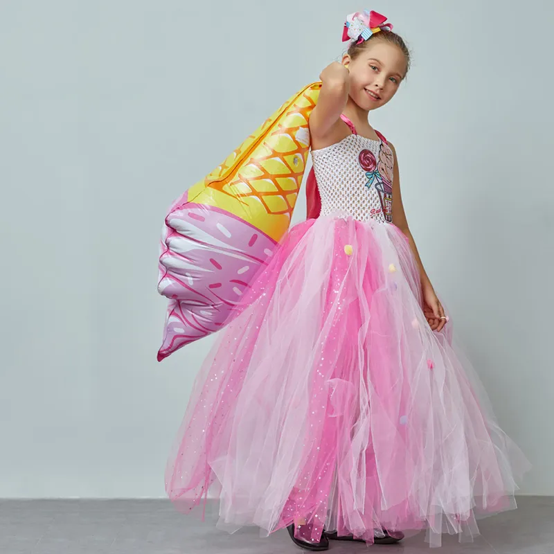 Ice Cream Sweet Candy Girls Tutu Dress with Hair Bows Kids Birthday Tutu Costume Pageant Princess Gown Dress Lollipop Dress (1)