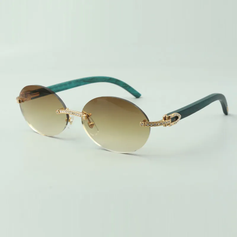 Diamond Accent Small Oval Sunglasses | Teal Wooden Arms  display picture 2