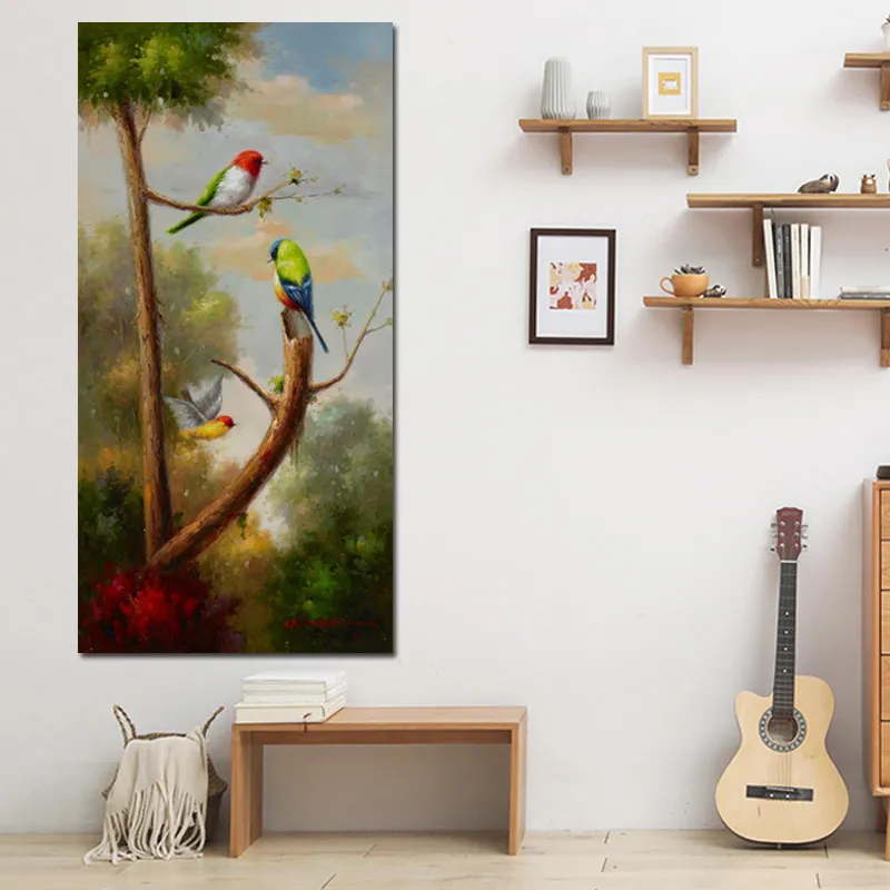 Abstrait oiseau perroquet sur la branche peinture à l'huile sur toile affiche et impression naturel nordique moderne mur photo pour salon