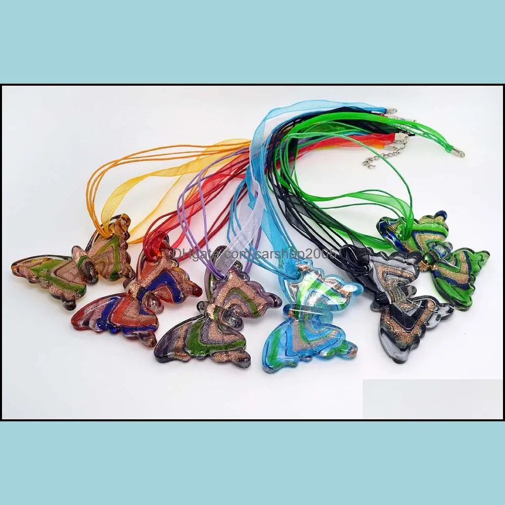 6color mixed color animal butterfly lampwork glass pendants necklaces drop murano necklace rope for women`s jewelry