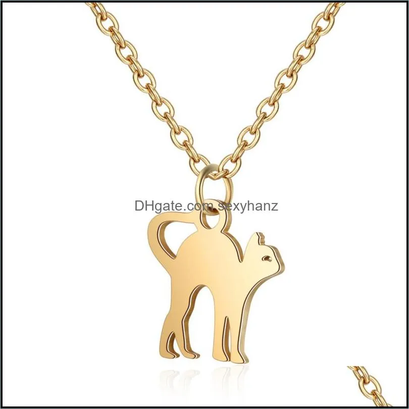 Hight Quality Stainless Steel Cute Cat Pendant Necklace For Women Men Simple Design Pet Cat Charm Gold Silver Chain Necklaces Jewelry