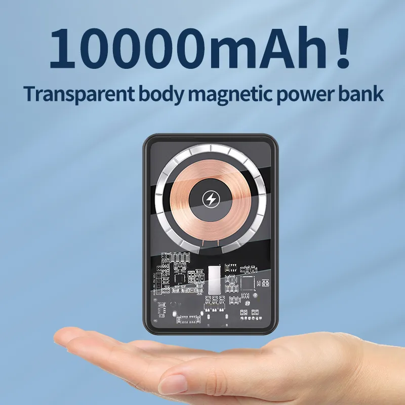 Magnetic 10000mAh Power Bank Wireless Carregador transparente Powerbank Fast Charge portátil para iPhone13/12 Huawei xiaomi