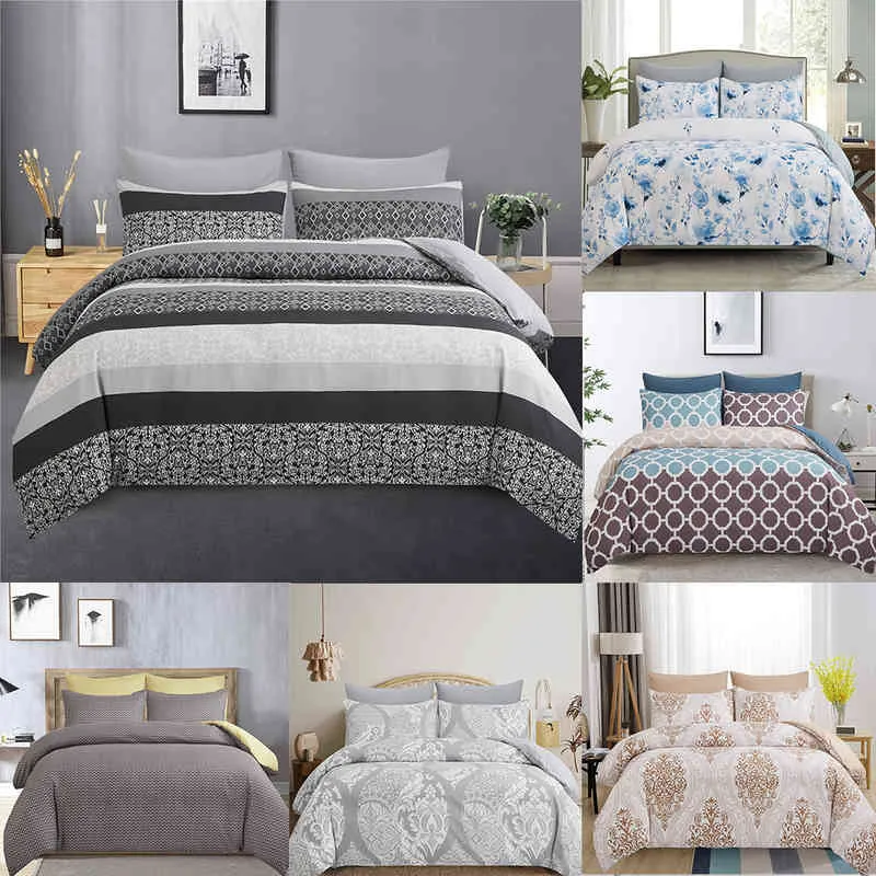 Zeimon Simple Bedclothes Quilt Cover Pillowcase 2/3 Piece Boho Geometric Bedding Set Single Double Grey Comforter/duvet