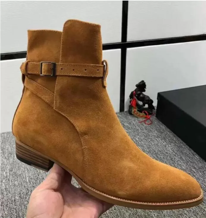 Kablo Dergisi Orijinal Deri Wyatt Süet Botlar Klasik Moda Erkek Strap Western Boot Martin Ayakkabı