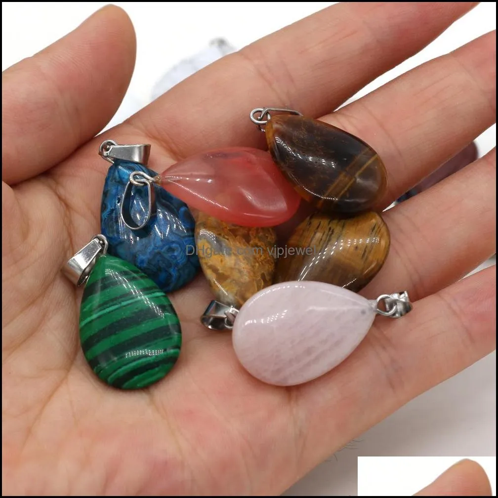 natural stone water drop rose quartz opal pendants tiger`s eye lapis lazuli charms clear chakras gem stone fit earrings necklace making