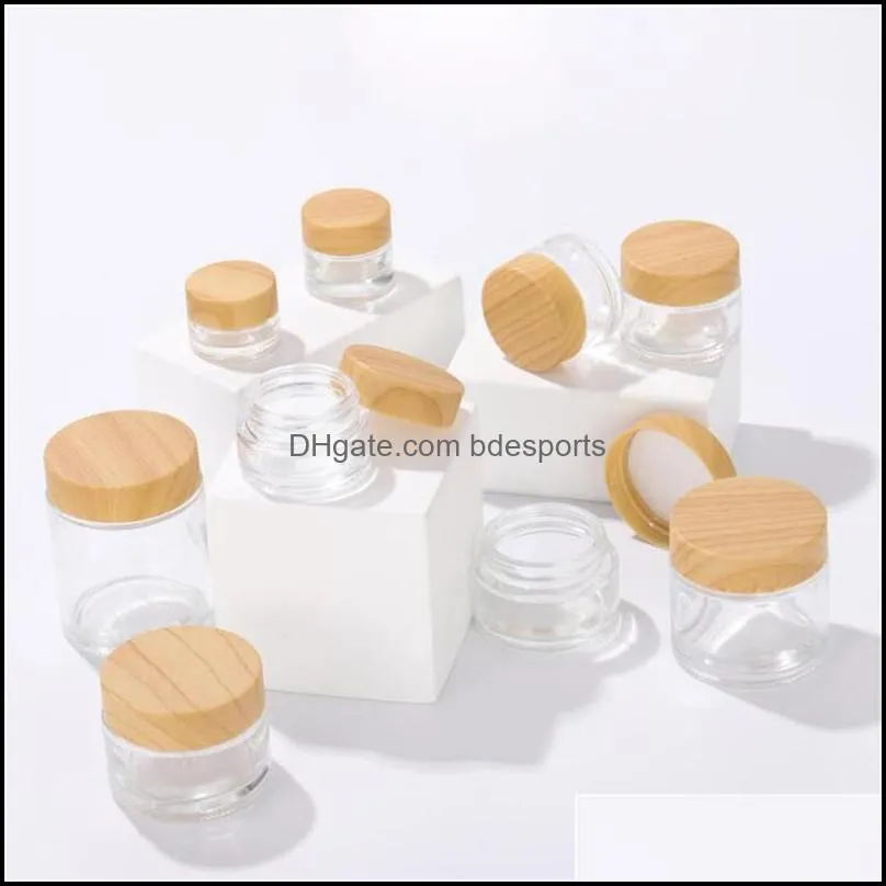 5g 10g 15g 20g 30g 50g Frosted Glass Jar Refillable Cream Bottle Cosmetic Container with Imitated Wood Grain Lids