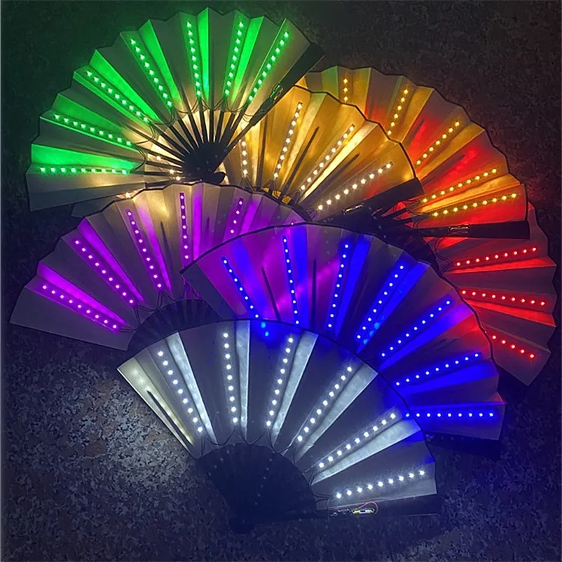 Glow Folding LED Fan Dancing Light Fan Night Show Halloween Christmas Rave Festival Accessories Glow In The Dark Party Supplies 220716