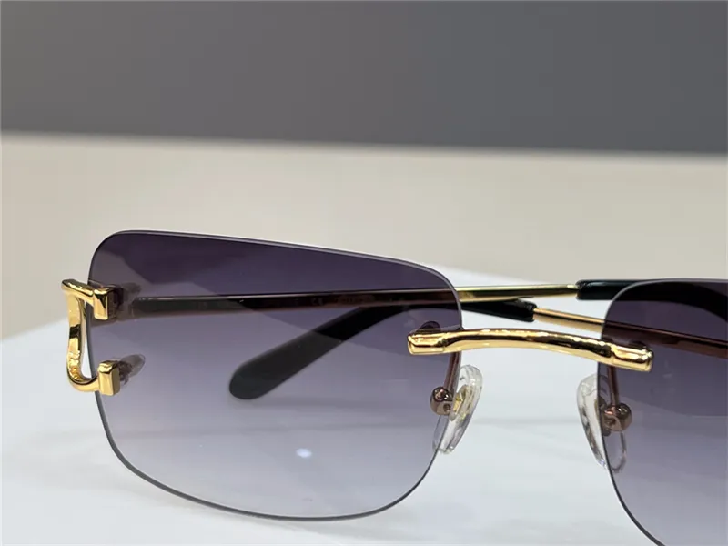 Män Lyx Designer Solglasögon Utomhusmode Zonnebril Kvinnor Vintage Ramlös fyrkantig liten båglös glasögon Anti-reflekterande Optisk