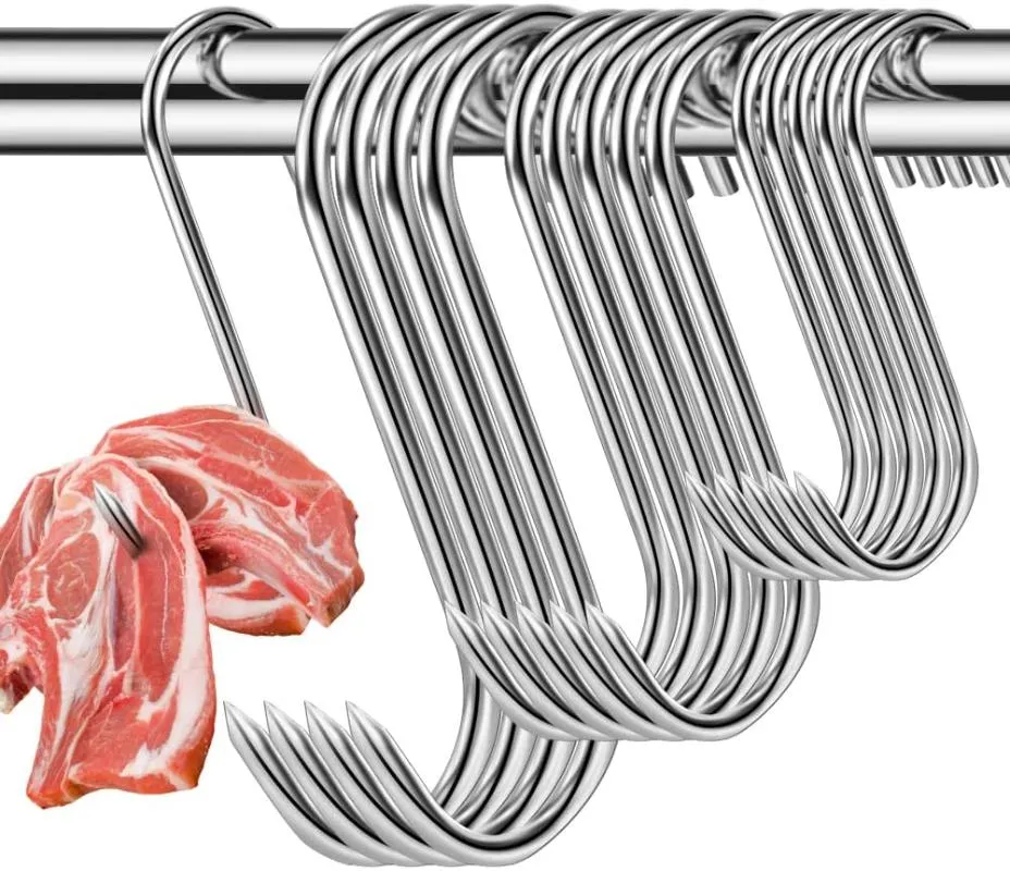 Hooks Rails rostfritt stål S hängande för rökare slaktkrok BBQ Pork Sausage Bacon Hams Duck Turkiet bota roasthooks Railshooks