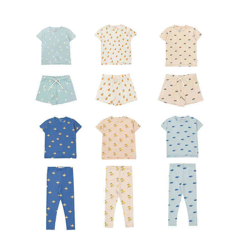 2022 TC New TC Summer Summer New Children's Shirtived Serived Home Sugy Suit Pajama مجموعات الأولاد Baby Girls Top T-Shirt Pants G220428