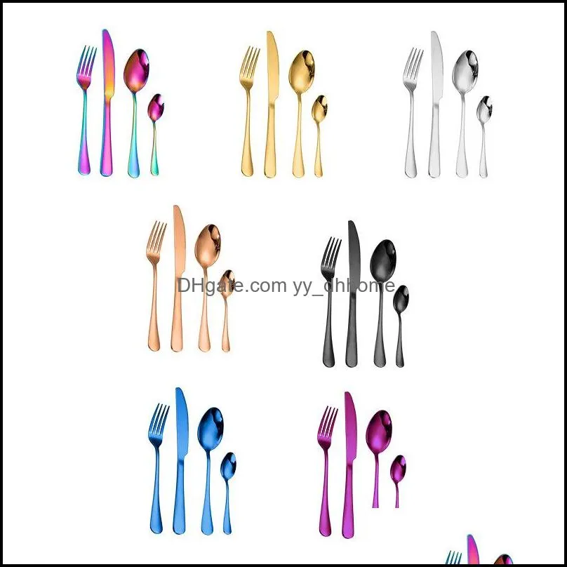 Set di posate Cucina Sala da pranzo Bar Casa Giardino 4 pezzi Set di stoviglie occidentali Coltello Forchetta Cucchiaio Posate d'oro Drop Delivery 2021 Z3Lzw