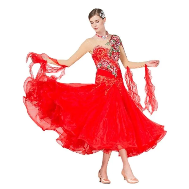 Scene Wear B-16549 Ballroom Dance Standard Competition Dresses Women With Bodysuit Bra Cups Foxtrot Waltz ClothesStage Stagestage