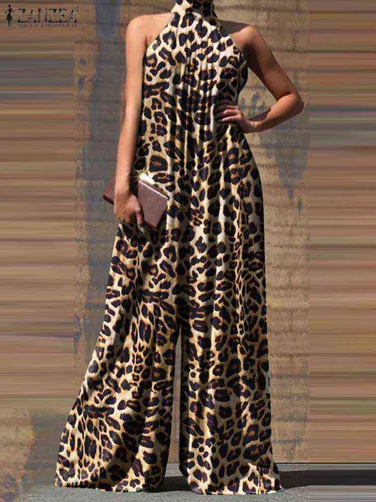 2022 Kobiety Leopard wydrukowane Jumpsuits Zanzea Fashion ol Summer Rleeveless Baggy kombinezon duży swobodny luźne palysuits Y220511