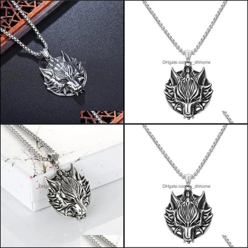 pendant necklaces retro necklace for mens ferocious wolf head fashion punk animal style jewelry