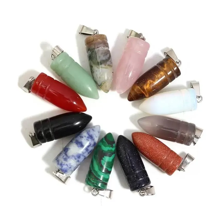 10x25mm natural stone agates hexagonal bullet charms pendants healing crystal charms pendulum necklace making accessories sports2010