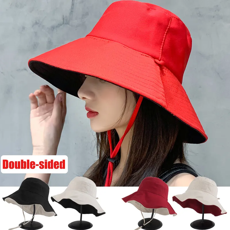 Double sided Foldable Bucket Hat Fisherman Sun for Women Girls Outdoor Beach Visor s Anti UV Wide Brim Sunscreen Cap Caps 220513