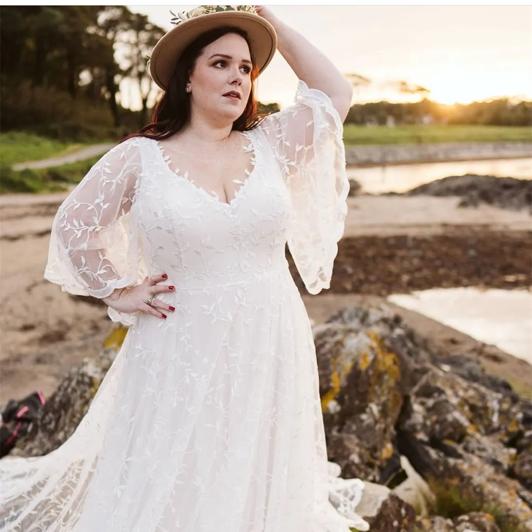 plus size casual beach wedding dresses Simple White Lace A-line Plus Size Beach Wedding Dresses, Bridal Dresses,  MW553 main image 1