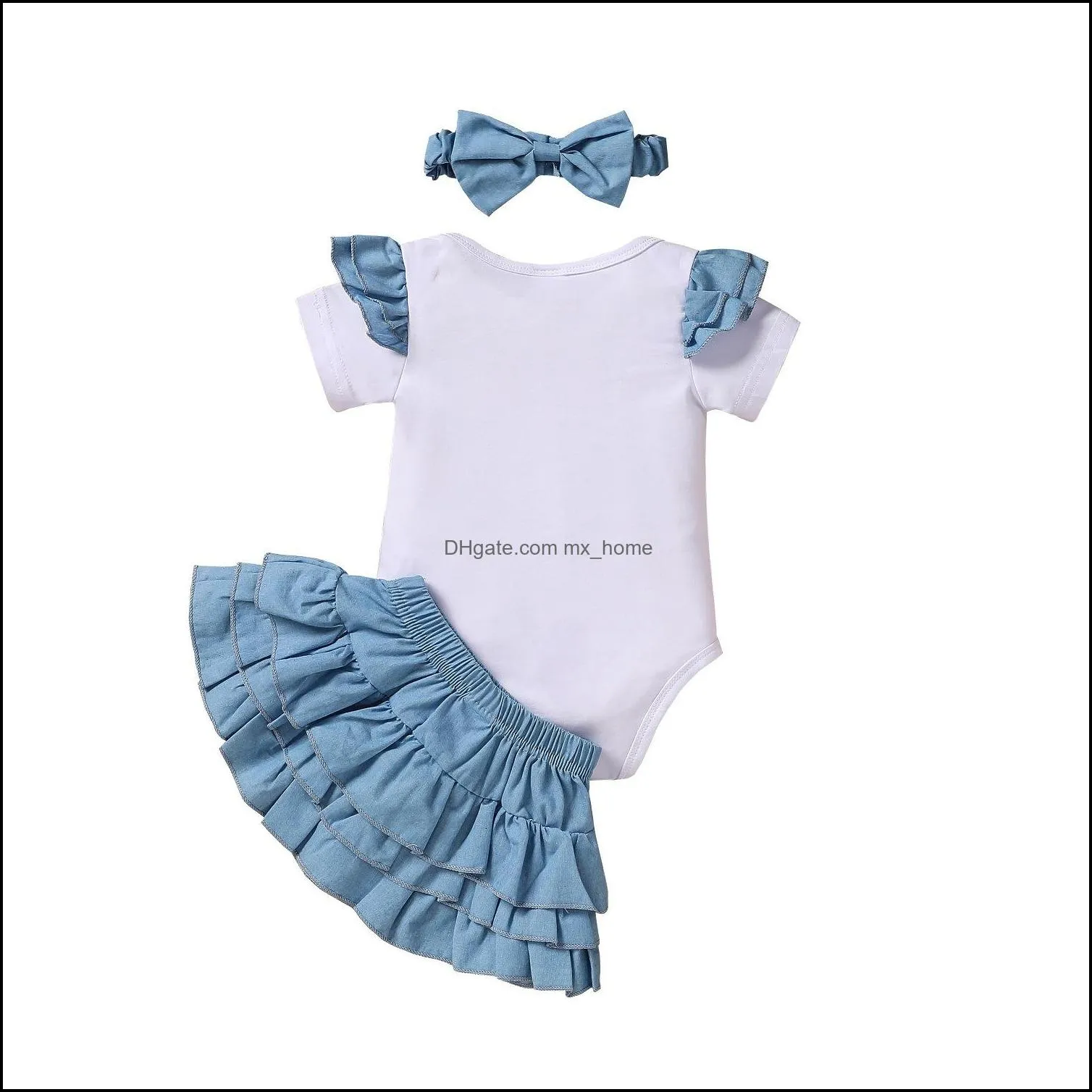 kids clothing sets girls outfits infant flying sleeve letter elephant print tops ruffle skirts bow headband 3pcs/set summer fashion baby clothes