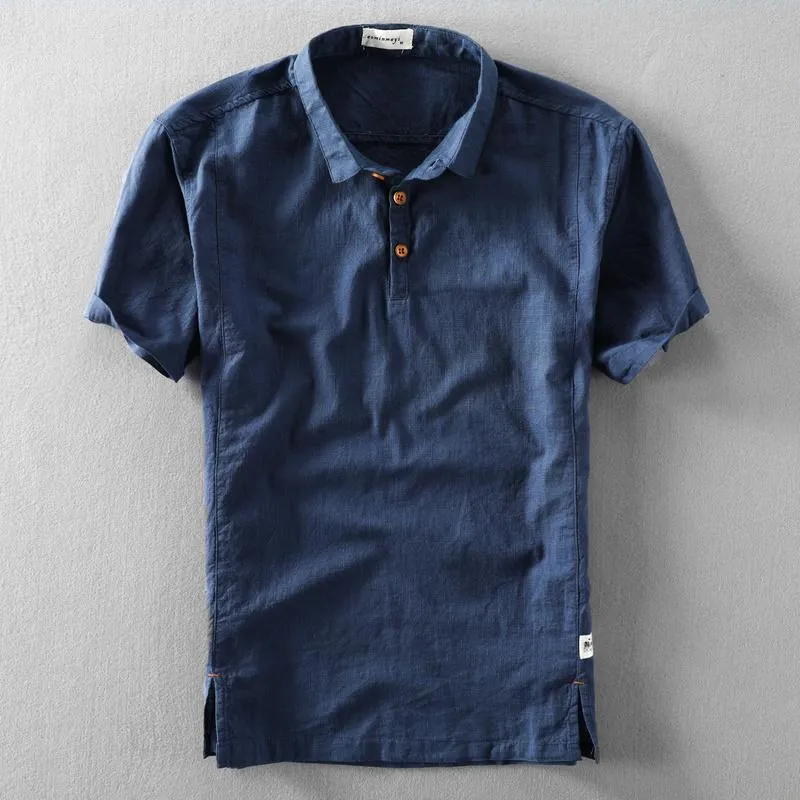 Mäns casual skjortor män bomullslinne sommaren kort ärm skjorta vintage kläder plus storlek blus koreanska herrkläder kj5772men's