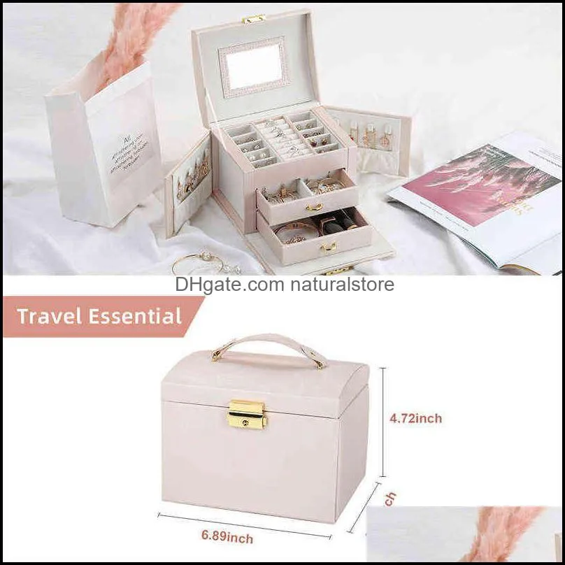 Casegrace Large Jewelry Box Organizer Girls PU Leather Drawer Jewellery Boxes Earrings Ring Necklace Storage Case Casket 220119