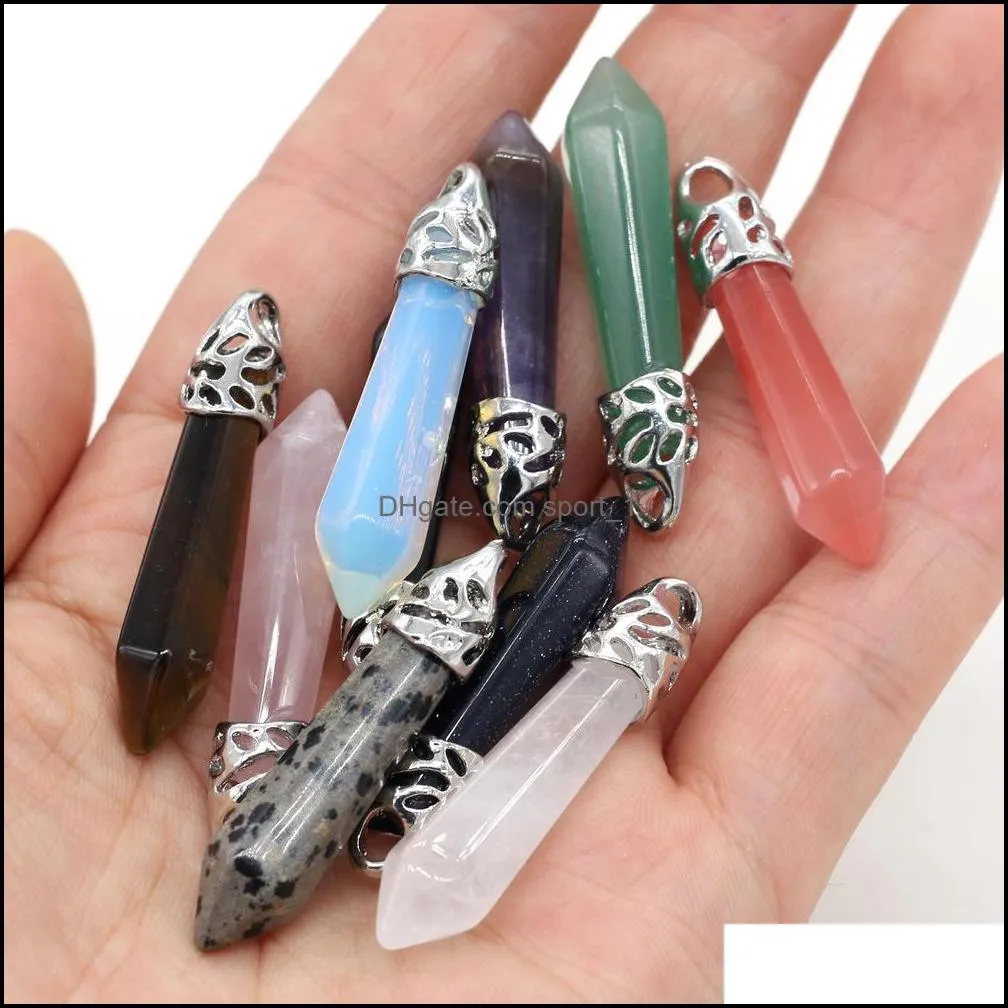 natural stone tiger`s eye rose quartz opal pendulum hexagonal charms pendants diy necklace jewelry making
