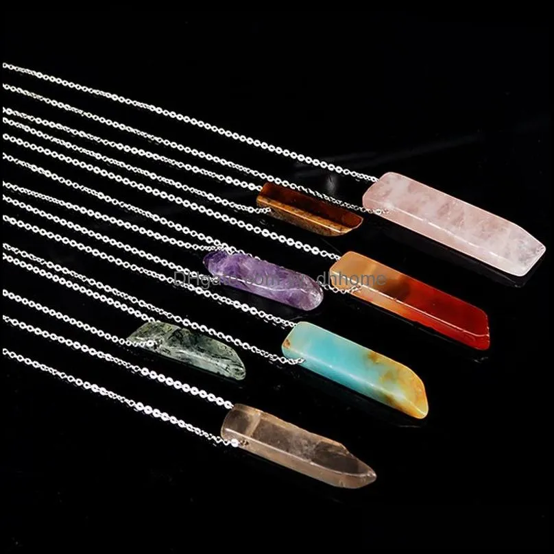 Pendant Necklaces Pendants Jewelry Natural Stone Necklace Irregar Tigers Eye Opal White Pink Purple Crystal Nec Dhdvk