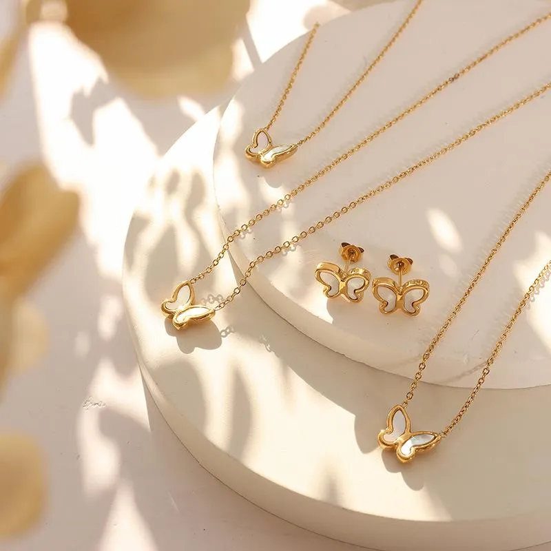 Earrings & Necklace Small Fresh Butterfly White Seashell Temperament Light Luxury Style Jewelry 2022Earrings